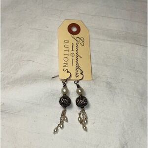 Grandmothers Buttons Vintage Style Filigree Pearl Dangle Earrings French Wire